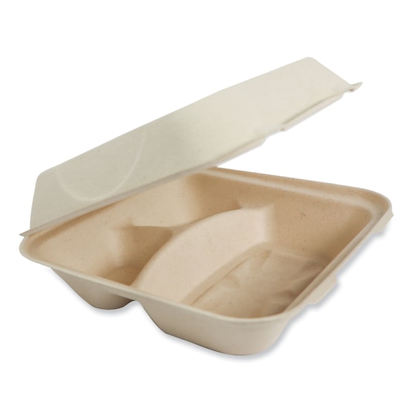 World Centric Fiber Hinged Containers, 3-Compartment, 9.3 x 9 x 3.3, Natural, Paper, 300PK TO-SC-U9T-LFP - main